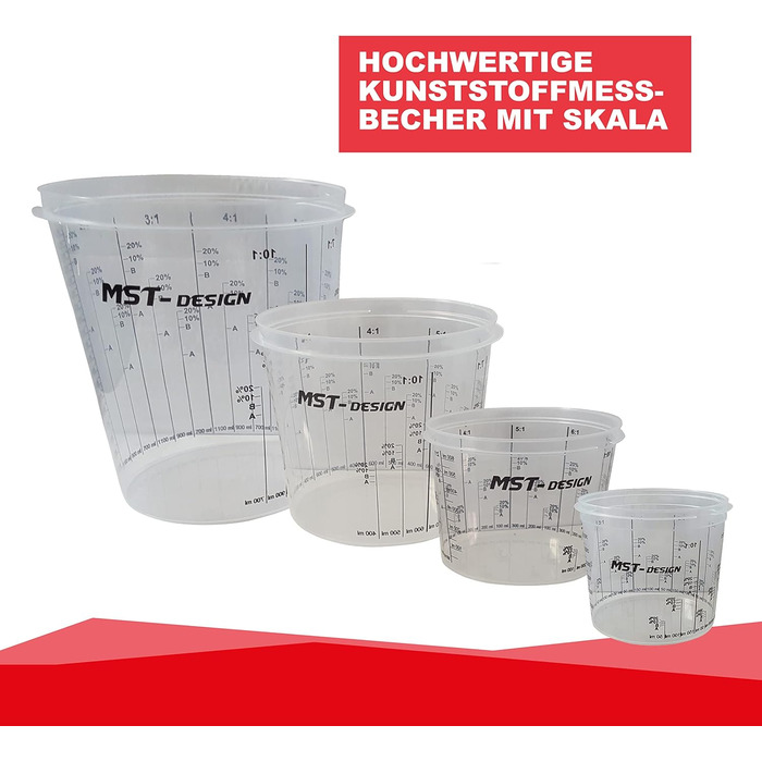 MST-DESIGN Mixing Cups for Paint, 100 Pieces with 1400ml | Robust Disposable Measuring Cups with Mixing Scale | Mixing Cups for Stirring Paints, Fillers, Wood Stains, etc. | Mixing Cups for Stirring | High-Quality Paint Accessories