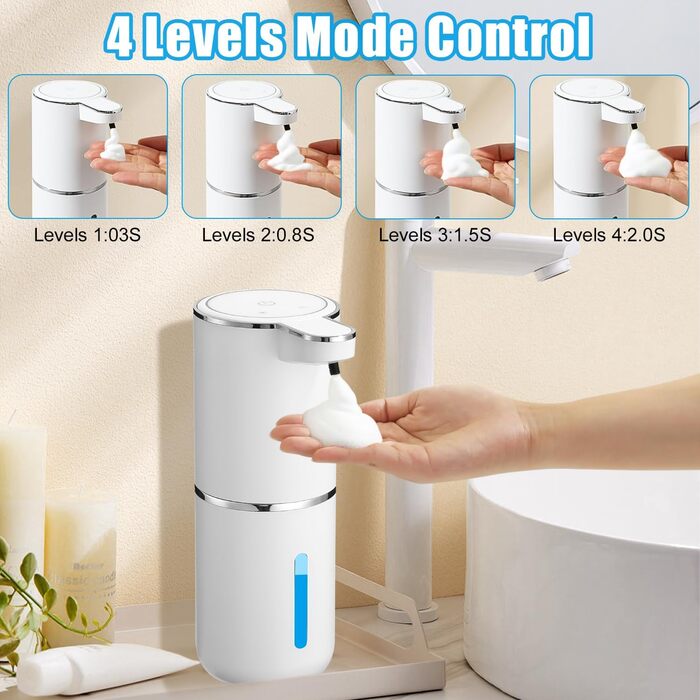 Автоматичний диспенсер для мила з піни, 380 мл, електричний сенсорний дозатор мила з інфрачервоним датчиком, USB-зарядний, водонепроникний IPX5 для кухні, ванної кімнати, школи, готелю, колір: білий