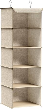 Органайзер для шафи SONGMICS, висувна полиця-вішалка, з металевими гачками та бамбуковими вставками, бежевий (RYCH06G)