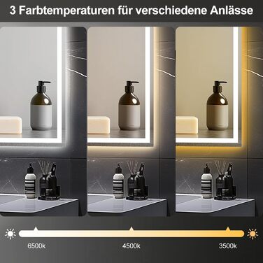 Дзеркало для ванної кімнати зі підсвічуванням 70x50 см, сенсорне управління, антизапітніння, 3 кольори світла, регулювання яскравості, Bluetooth (100x70 см)