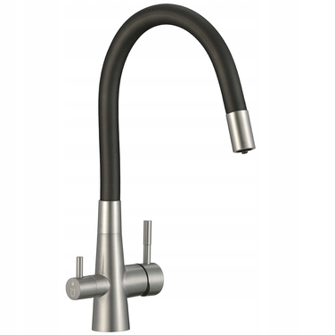 Змішач для мийки з гнучким виливом та фільтром, чорний, RIVECO Laveo