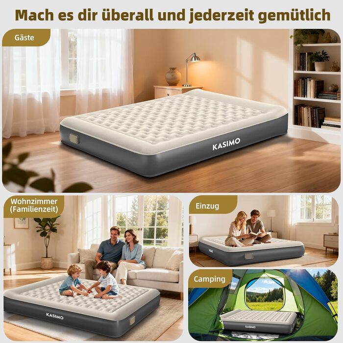 Матрац надувний KASIMO TPU самонадувний 1-місний з електричним насосом та подушкою, 190x90x22 см для дому та кемпінгу