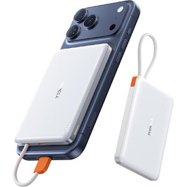 Портативний зарядний пристрій TORRAS 10000mAh з кабелем USB-C, 22.5W PD3.0, білий. Сумісний з iPhone, Samsung, AirPods.