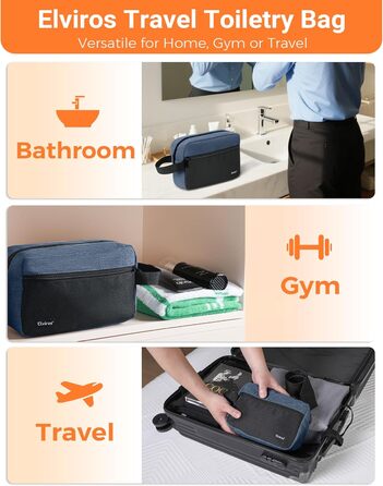 Чоловіча дорожня туалетна косметичка, водонепроникна, з кишенею для бритви та ручкою, органайзер для косметики у спортзал, душ, ванну кімнату, подарунок для чоловіків, чорно-сіра (чорний & темно-синій)
