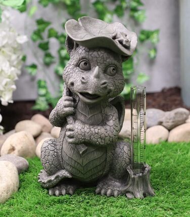 Ebros Whimsical Raindrop Keep Falling On My Head Baby Dragon with Lilypad Umbrella Rain Gauge Statue Fairy Garden Art Stone Resin Figurine