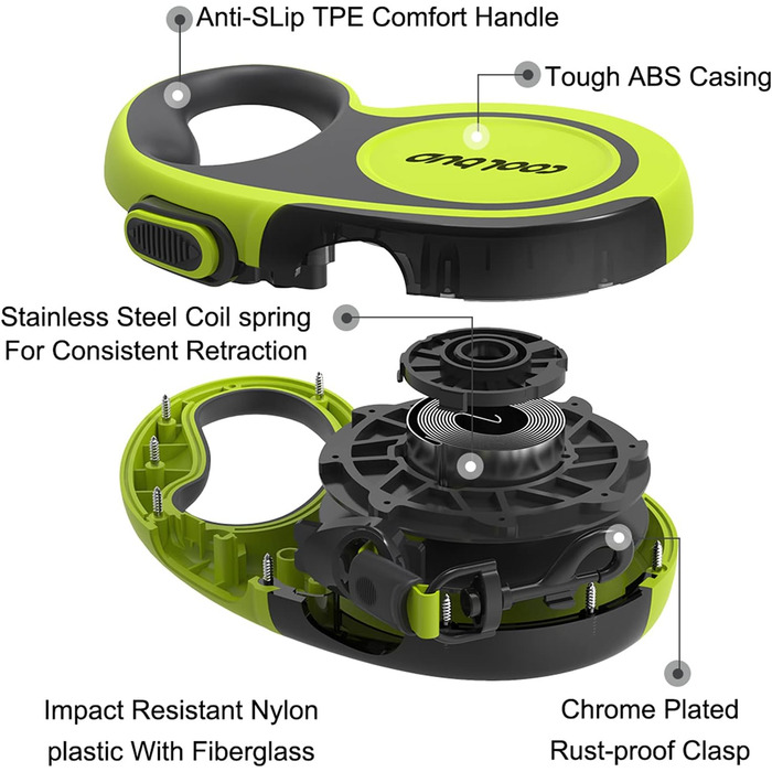 Висувна поводок для собак, 4.6 м, для собак маленьких, середніх та великих порід (до 110 кг), міцний поводок з блокуванням та гальмом, великий, зелений