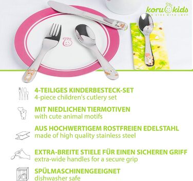 Набір дитячого столового прибору Koru Kids® Kinderbesteck (4 шт.) з нержавіючої сталі, для дітей від 3 років (Wildlife)