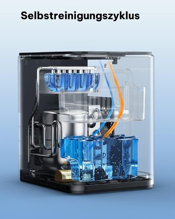 Портативна льодогенератор Silonn: компактна машина для льоду (12 кг/24год), 2 розміри кубиків, функція самоочищення, чорний колір — для дому, офісу та кемпінгу