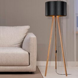 Стельова лампа Lux.pro Keynes з 1 патроном E27, дерев'яний трипод, бамбукова текстура, кремовий колір, для вітальні