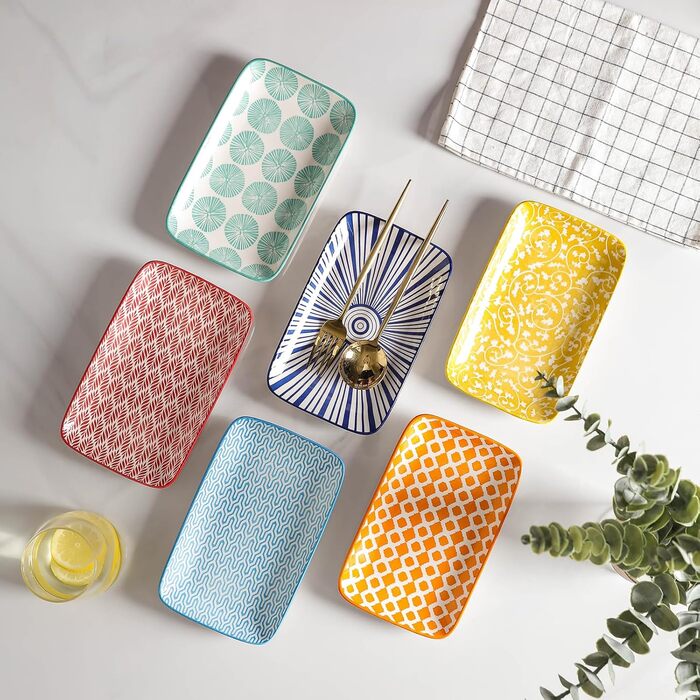 Набір салатників прямокутної форми з кераміки Selamica, 8 дюймів, набір з 4 шт. - для салатів, закусок, суші, фруктів. Різні кольори