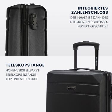 WITTCHEN Globe Line: Чемодан-ролер ручної поклажі з ABS, 4 колеса, кодовий замок, телескопічна ручка, чорний | Розмір S | Підходить для Lufthansa, Eurowings, Ryanair, Condor, Discover Airlines
