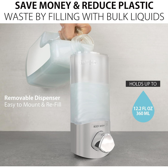 Дозатор для мила, гелю для душу та шампуню Better Living, хром, ABS-пластик, білий, однокамерний