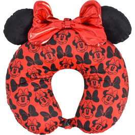 Подушка для шиї Disney Minnie Mouse з 3D-вушками та бантиком для подорожей (літак, авто, офіс), червоно-чорна, One Size