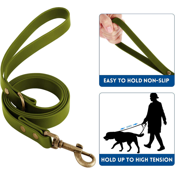 Набір повідка та нашийника для собак Wisedog: регульовані, міцні нашийники та повідки для собак маленьких, середніх та великих порід, з тримачем для відходів (M, оливковий зелений). Зелений (XL(нашийник: 40-65 см; повідок: 1,8 м))