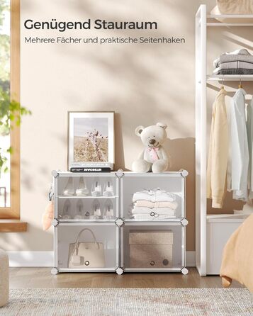 SONGMICS 10-Tier Shoe Rack, Shoe Cabinet, 30 x 40 x 30 cm per compartment, slim, with doors, steel frame, plastic, for hallway, bedroom, entryway, LPC035B01 (4 compartments (83B x 63H cm), White)