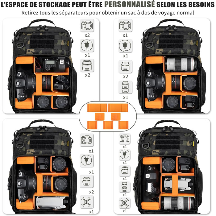 Рюкзак для камери OUUTMEE з відділенням для ноутбука 15.6 дюймів - водонепроникний рюкзак для фотокамери, міцний рюкзак для DSLR/SLR, сумісний з Canon, Nikon, DJI дронами | Знімний м'який вкладиш |