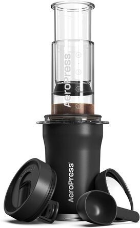 AeroPress Go Plus – портативна кавоварка 3-в-1 для подорожей і кемпінгу, французький прес, пуровер, еспресо, насичена кава без гіркоти, чорна