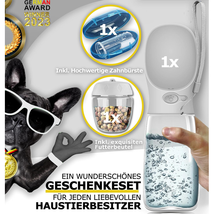Набір з 2 шт. туристичних пляшок для собак з щіткою | Пляшка для собак 550 мл, витокозахисна, преміум-якість