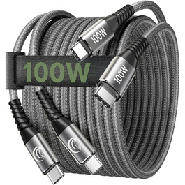 Кабель USB-C на USB-C 100W, 3M+3M, 2 шт., Nylon, PD 3.0, для iPhone, Samsung, iPad, MacBook, Pixel, Switch