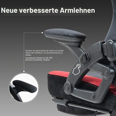 Геймерське крісло Racing Ergonomic з регульованою подушкою для голови та підставкою для ніг, тканинна оббивка, чорно-червоне