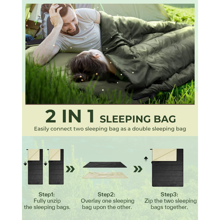 Ohuhu Lightweight Sleeping Bag - Compact & Ultralight (900g) Summer Sleeping Bag for Camping, Travel, Festivals - Indoor/Outdoor Use - Black