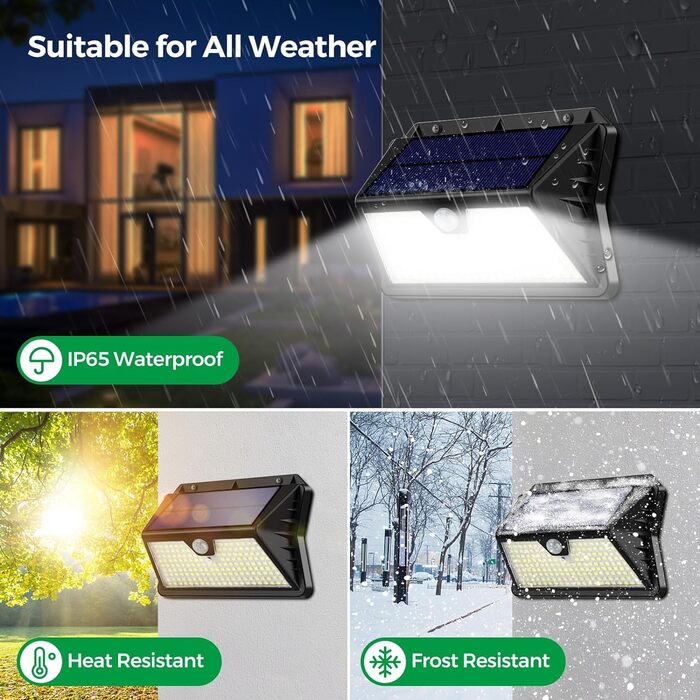 Outdoor Solar Lights with Motion Sensor, Pack of 185 LED, 3 Modes, Waterproof IP65 Solar Lights for Outdoor Use, LED Wall Lights for Wall Mount, Garden, Yard, Garage, Entry Doors (Cool White)