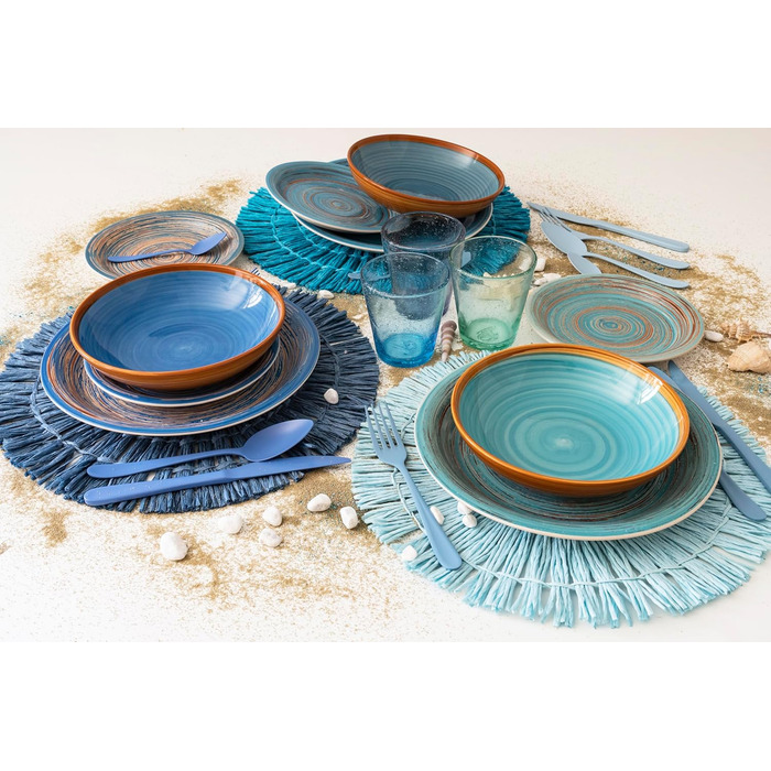 Villa d'Este Home Tivoli Cancun/Marea Set of 6 Water Glasses, 330 ml, made of hand-blown glass, with shades of blue