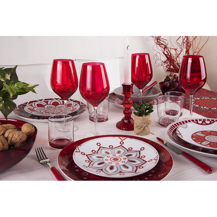 Excelsa Mandala Червоний Сервіз для Столу, 18-Piece, Порцеляна