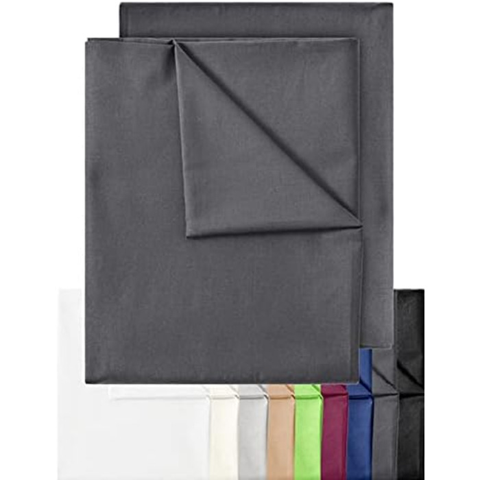 GREEN MARK Textiles 2-Pack Classic Fitted Sheets Bed Sheet 100% Cotton without Elastic Various Sizes and Colors Size: 150x250 cm, anthracite grey