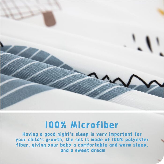 Комплект постільної білизни WONGS для малюків Динозавр, ультрам'яка мікрофібра, 4-частини (простирадло, підковдра, наволочка, простирадло на гумці), розмір для дитячого ліжечка, білий/Оксамитовий сад