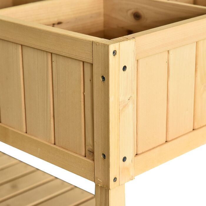 Outsunny Planting Table Raised Garden Bed Planting Table Flower Box Seedling Table 8 Compartments with Drainage, Shelf, Fir Solid Wood Natural Wood 110 x 46 x 76 cm | Aosom