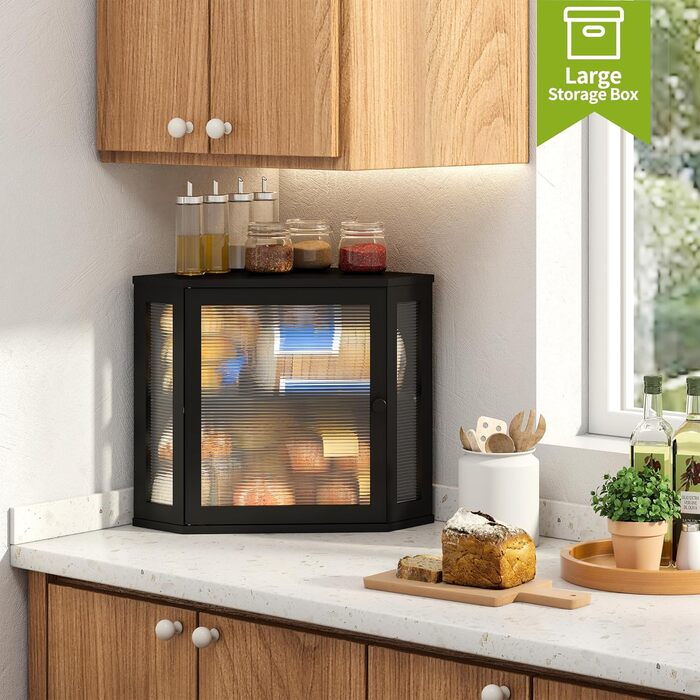 Чорний бамбуковий контейнер для хліба Eck-Brotkasten, великий, двошаровий, для кухні та робочої поверхні