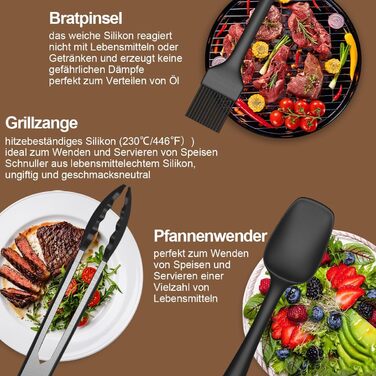 Набір кухонних аксесуарів Terlulu: 15 предметів з силікону, стійкий до нагріву, антипригарний, для посуду, з підставкою, чорний