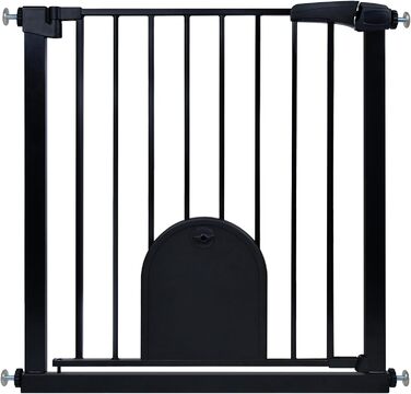 Захист для сходів HENGMEI: металеві ворота-сітка для дітей без свердління, автоматичне закриття, 75-85 см (чорний, з люком для тварин)