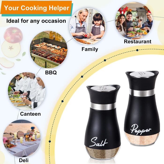 Набір соляної та перечної солілки з нержавіючої сталі з скляною пляшечкою, диспенсер для спецій, аксесуари для кухні, дому, ресторану, обіднього столу (Чорний)