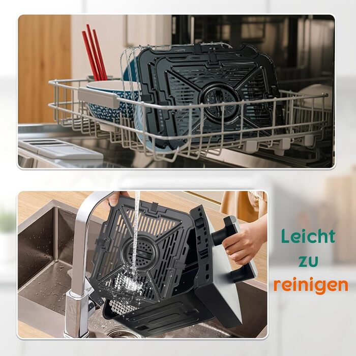 Фритюрниця повітряна подвійна 10L з 2 відсіками | 2400W, 9 програм, таймер, економія енергії, миється в посудомийній машині, сірий колір