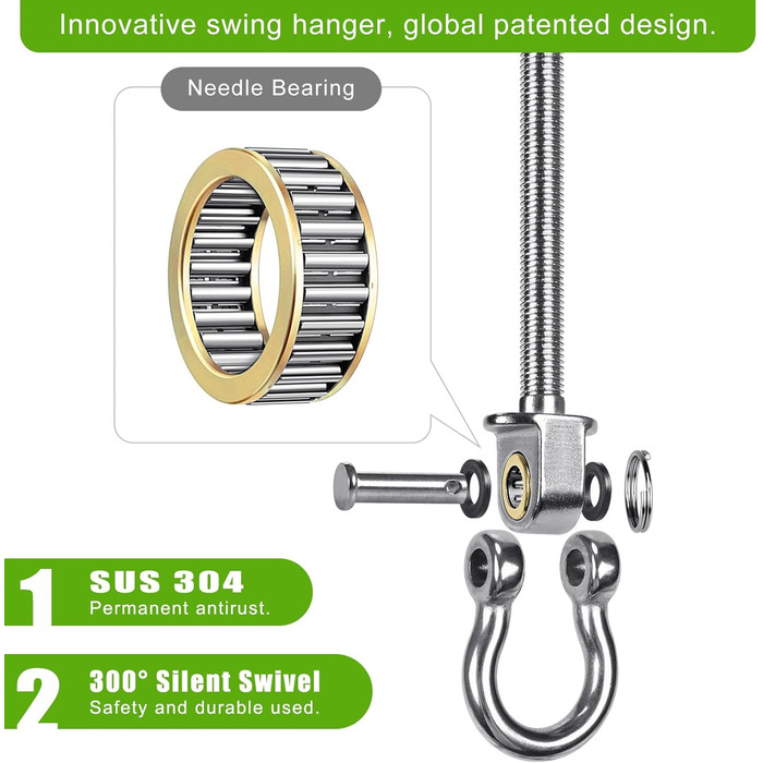 Dolibest 4 Pack Swivel Hangers for Wooden Beams, Hammock Attachment M10 Heavy-Duty Hanging Chair Suspension Concrete Ceiling 175mm Stainless Steel Swivel Punching Bag Deck Bracket Eye Bolts for Screwing, Up to 680kg
