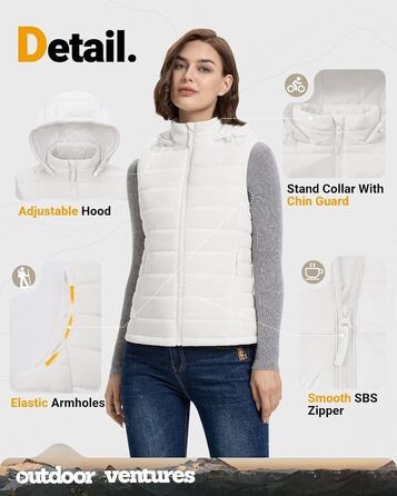 Степлева жилетка Outdoor Ventures для жінок з капюшоном, тепла велосипедна жилетка для туризму та кемпінгу, кремовий колір, XS