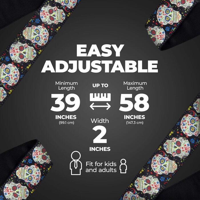 Гітарний ремінь Perri's Leathers з нейлону з жаккардовим малюнком троянд та черепів (бежевий, регульований) - для акустичної, бас та електрогітари, з Канади