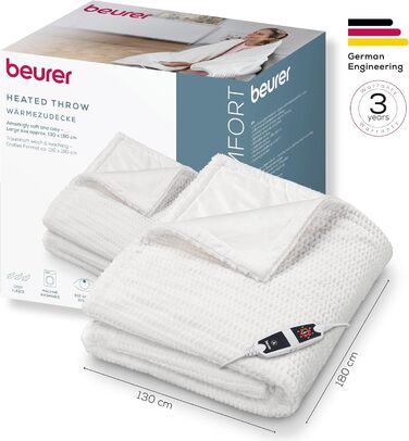 Електрична ковдра Beurer HD 75 Nordic з штучним хутром, 6 температурних режимів, автовимкнення, 180x130 см, бежево-коричнева