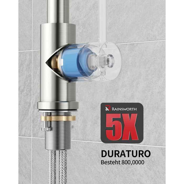 Кухонний змішувач Rainsworth з нержавіючої сталі з двома режимами струменя та висувною лійкою, 360° обертання, висота 45 см