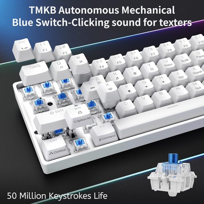 Dierya DK61se - Механічна ігрова клавіатура 60%, Blue Switch, компактний дизайн, USB-C, US Layout, білий колір