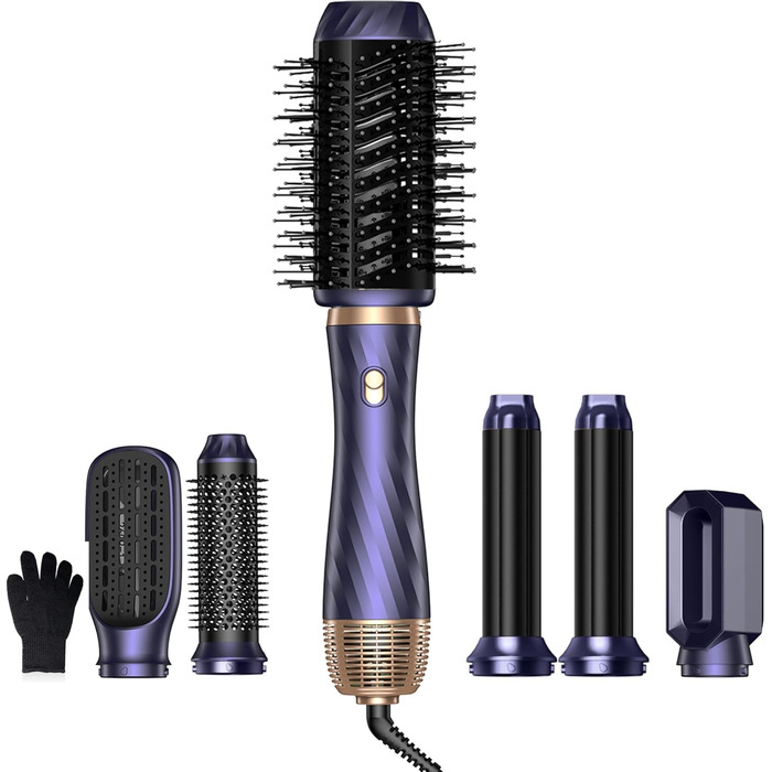 Набір для укладки волосся OKWRAP Airstyler 6 в 1: фен-щітка, автоматична завивка, об'ємні насадки, блакитний