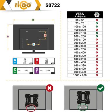 Настінний кронштейн для телевізора RICOO S0644 поворотний та нахильний, для Smart та вигнутих ТВ 32-55 дюймів, до 35 кг, VESA 400x400 мм