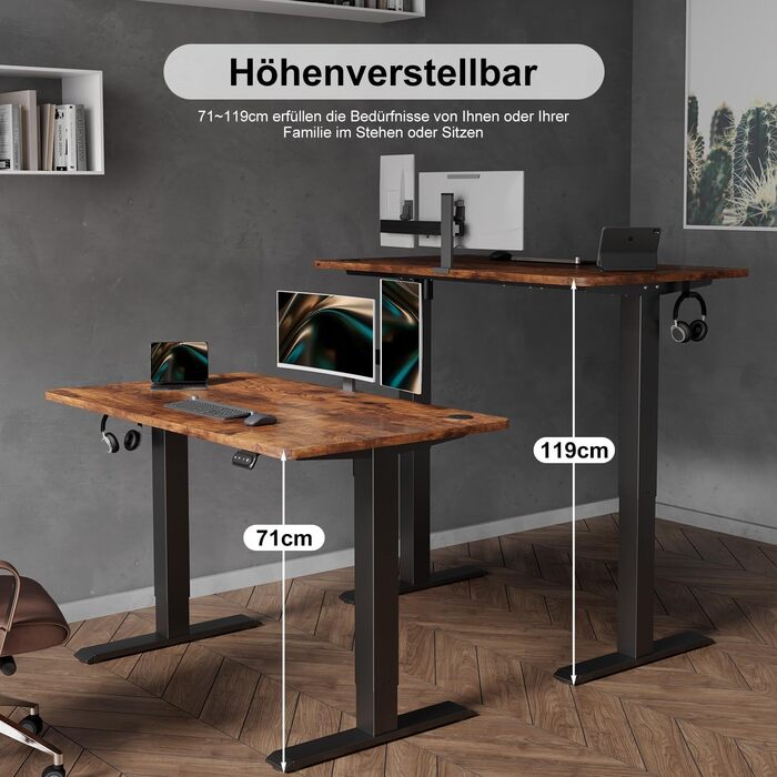 Devoko Electric Height Adjustable Standing Desk - Ergonomic Sit-Stand Computer Desk with Memory Function (White, 120 x 60 cm)