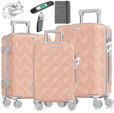 Набір валіз KESSER® 3 шт. | Валізи з ABS-пластику з кодовим замком, ваги для валіз та органайзер для документів, 360° колеса | Ручна поклажа та великі валізи для подорожей та бізнесу (Нюдовий сірий)