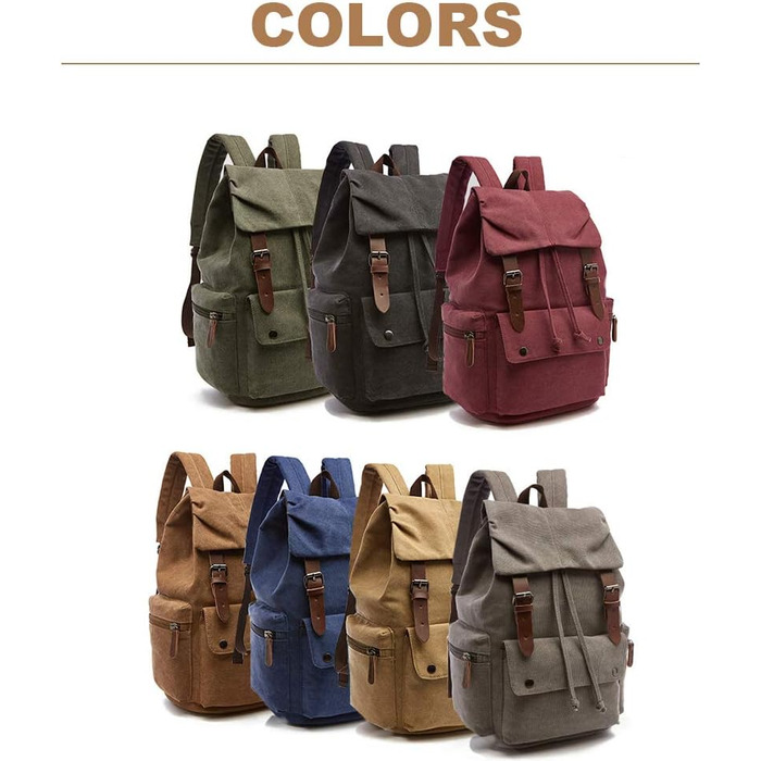Canvas Backpack Vintage for Laptop Daypack Hiking Travel Large Capacity Bag Unisex