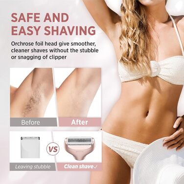 Електричний жіночий епілятор для тіла: безболісний пристрій для бікіні, обличчя, ніг, під пахвами – портативний для подорожей (рожеве золото)