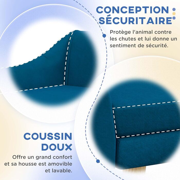 Диван для собак та котів PawHut, блакитний, 102x58,5x42,5 см, з м'яким знімним кріслом, дизайн у скандинавському стилі