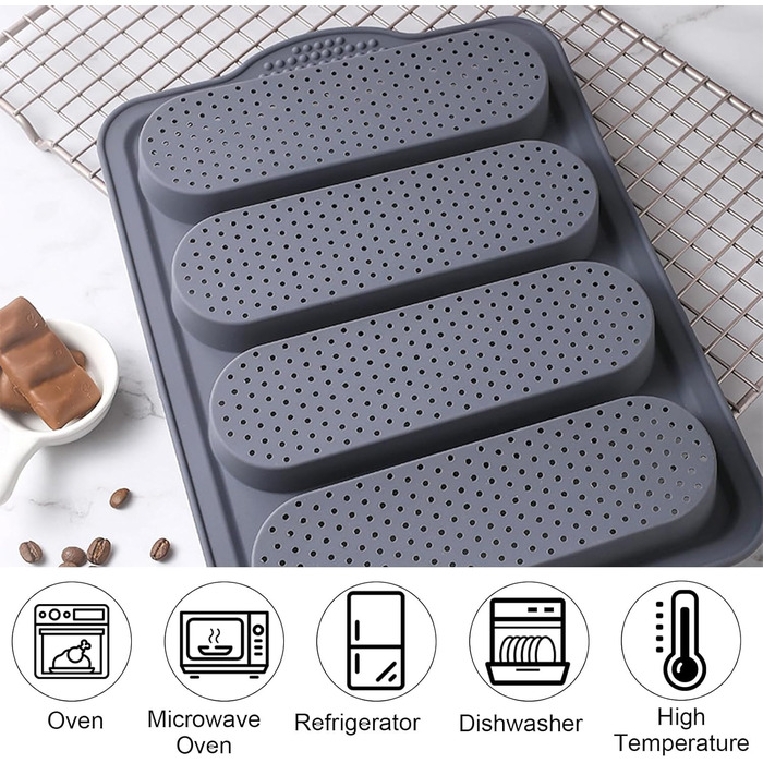 XIMKONTER Baking Sheet for Baguettes, Baking Tray with 3 Rolls, Non-Stick, Bread Baking Forms, Baguette Tray, Easy Clean Silicone Baking, Baguette Bread Tool for Baking (Grey, Baguette)